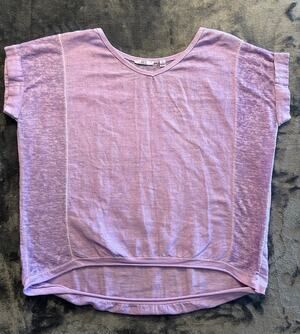Kaktus Made in Italy 100% Linen Top Lavender Cuffed Short Sleeve Hi-Low Size SM